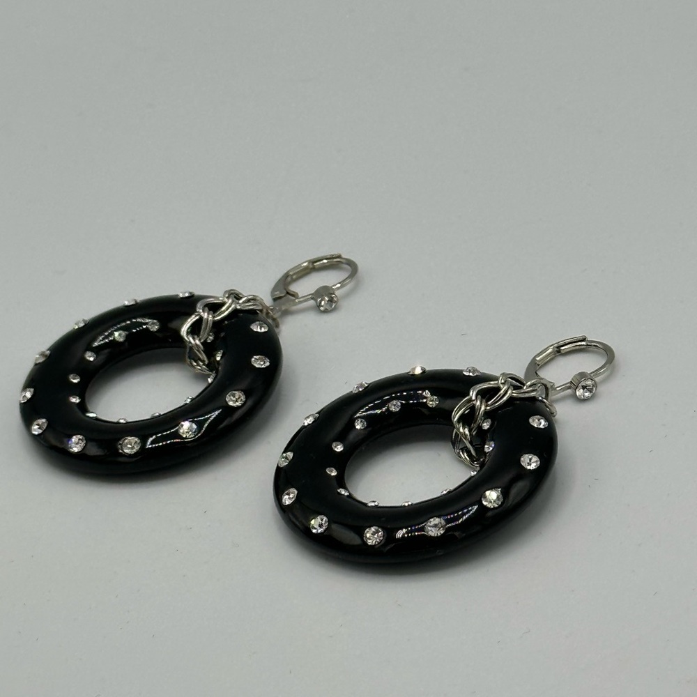 Kenneth Jay Lane Black Crystal Pierced Dangle Earrings - Picture 7 of 8